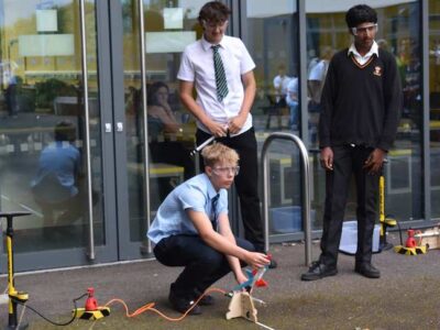 11 - Students prepare to launch their rocket at a STEM event held at Abbeygate
