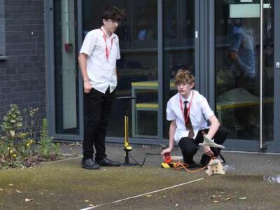 13 - Students launching their rocket at the STEM event held at Abbeygate