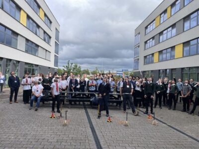 19 - All eyes went skywards as three paper rockets launched